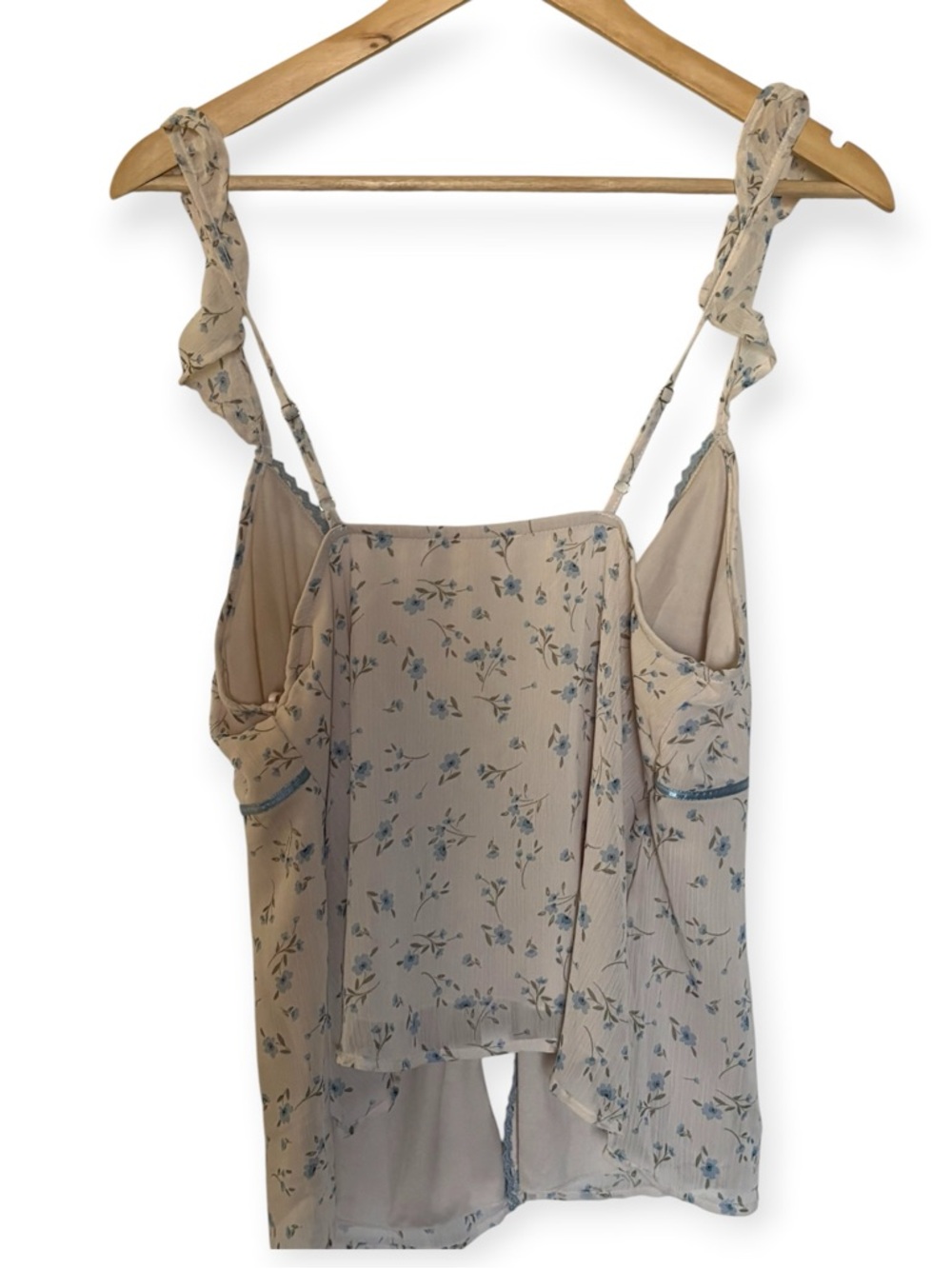 KIRIOUS Beige Floral Lace-Trim Cami with Blue Accents - Picture 3 of 9